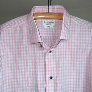 Culturata Roma Button Down Shirt Large Pink Check Slim Fit Made In Italy Luxury